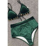 Kadife Yeşil Bikini Takım