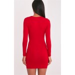 Uzun Kollu Mini Kırmızı Elbise 
