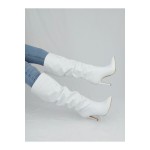 Away Beyaz Cilt Stiletto Diz Altı Topuklu Çizme