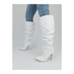 Away Beyaz Cilt Stiletto Diz Altı Topuklu Çizme