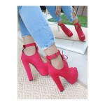 Faye Kırmızı Süet Baretli Yüksek Topuklu Ayakkabı