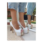Chloe Beyaz Cilt - Gold Yüksek Topuklu Ayakkabı