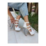 Khayla Beyaz Cilt - Silver Yüksek Topuklu Ayakkabı
