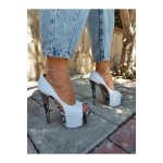 Chloe Beyaz Cilt - Yılan Desenli Yüksek Topuklu Ayakkabı