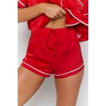 Ara Biyeli Saten Şortlu Pijama Takım Kırmızı