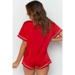 Ara Biyeli Saten Şortlu Pijama Takım Kırmızı