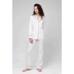 Saten Şık Pijama Takım Düğmeli Beyaz