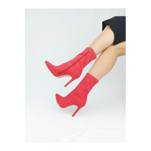 Rozan Kırmızı Süet Streç Stiletto Topuklu Bot