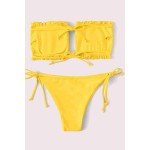 Brezilya Model Büzgülü Bağlamalı Bikini Takım Sarı